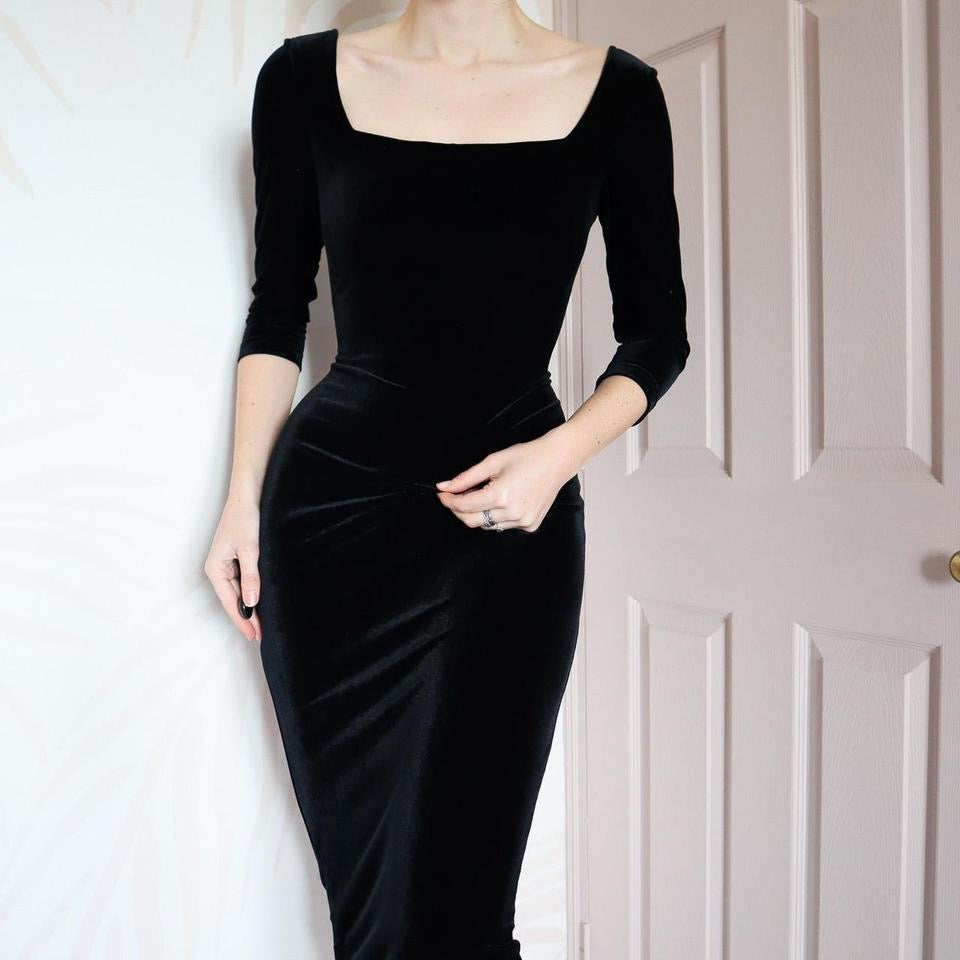 Black velvet stretch body-con dress UK 10 & UK 12