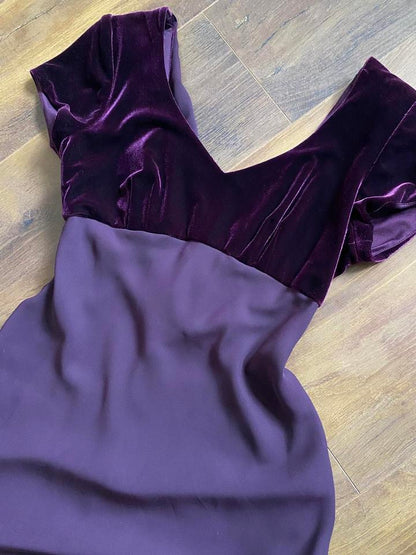 Niki Livas Petite purple short sleeve evening dress uk 10