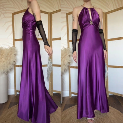 Purple satin Niki Livas prom dress uk 8
