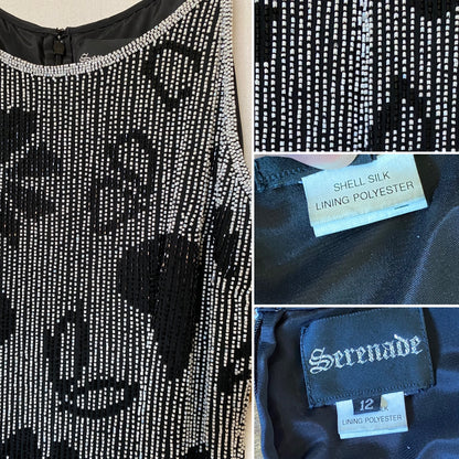 Black & white Serenade silk beaded gown uk 10-12