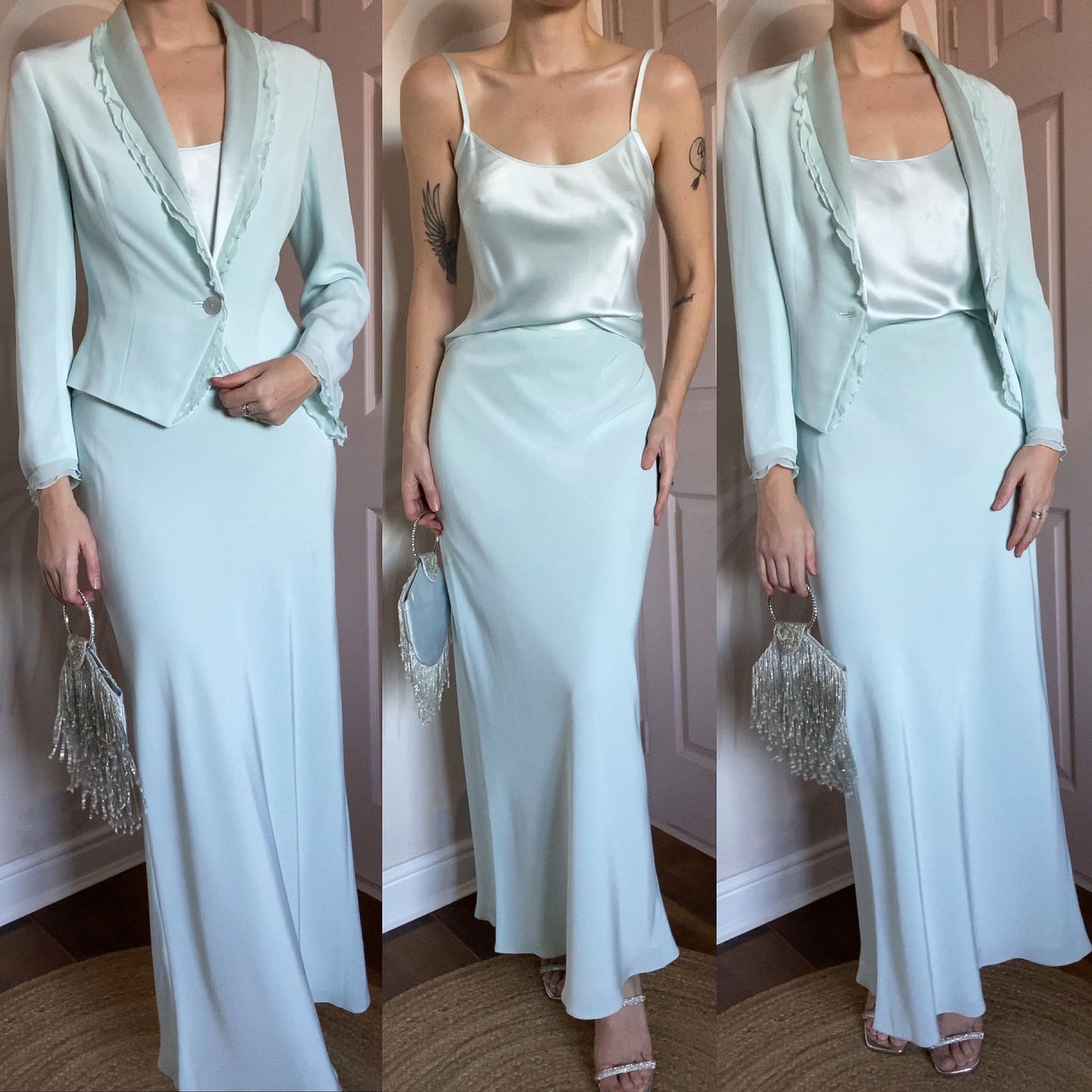 Baby blue Dusk 3 piece evening suit UK 10
