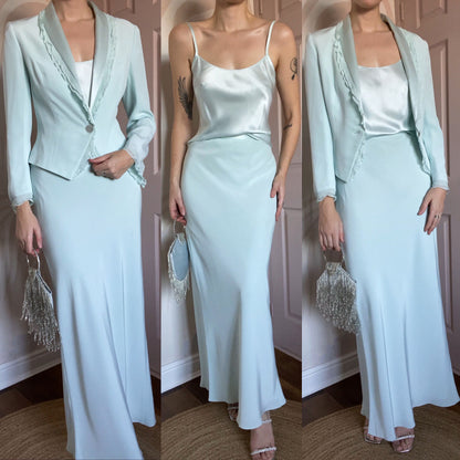 Baby blue Dusk 3 piece evening suit UK 10