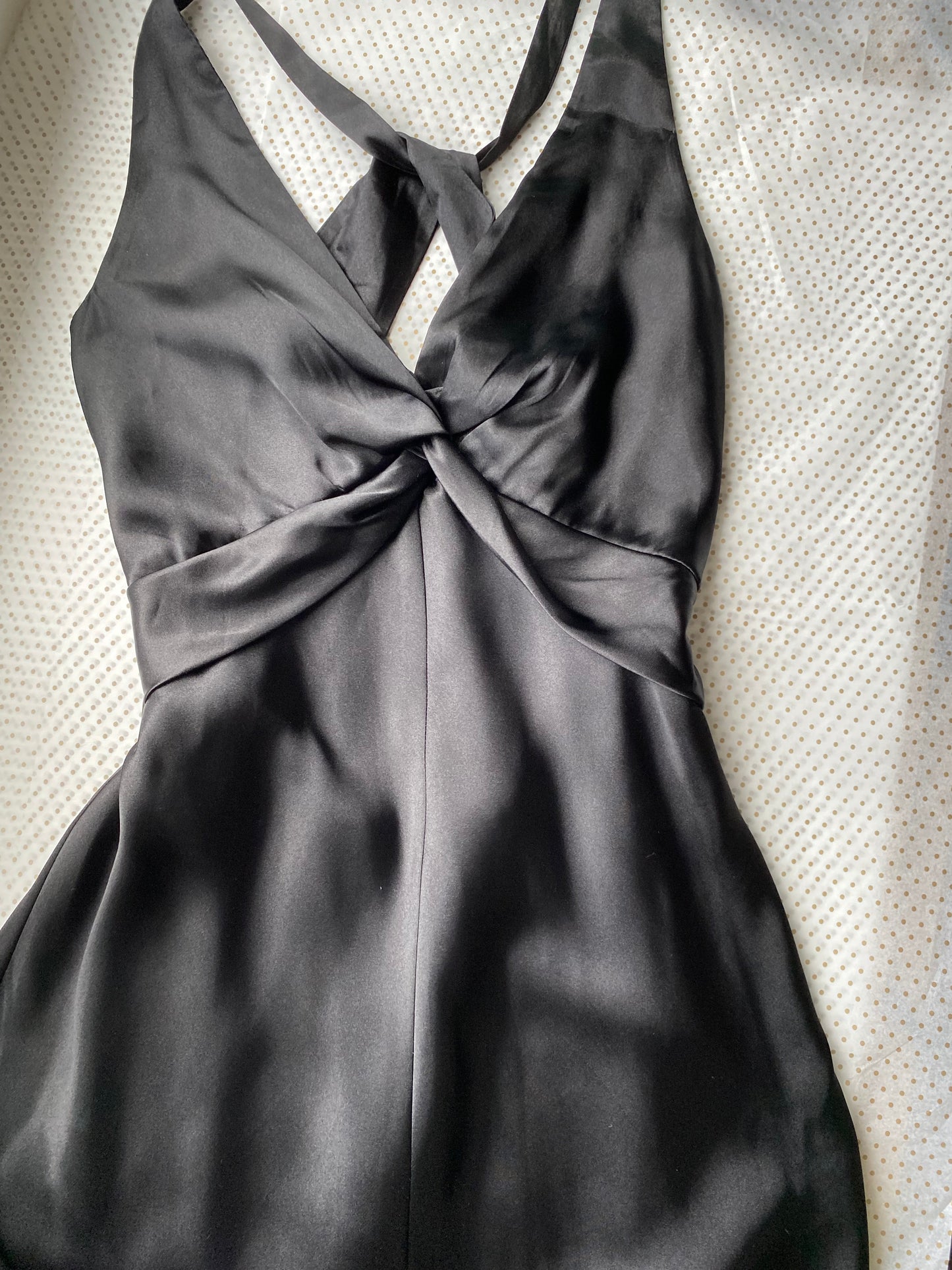 Black satin Betsy & Adam evening gown UK 14