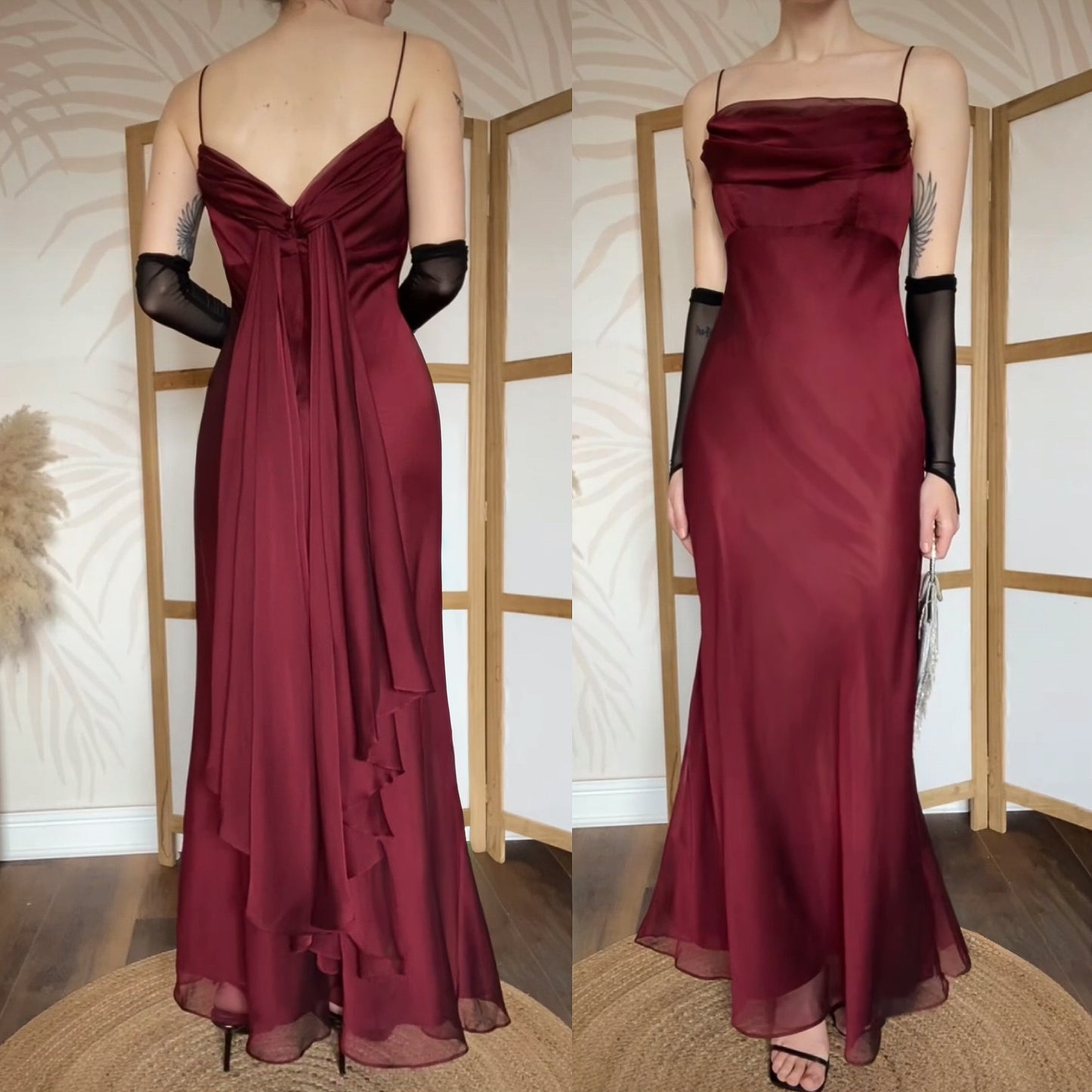 Burgundy chiffon Betsy & Adam prom dress uk 10-12