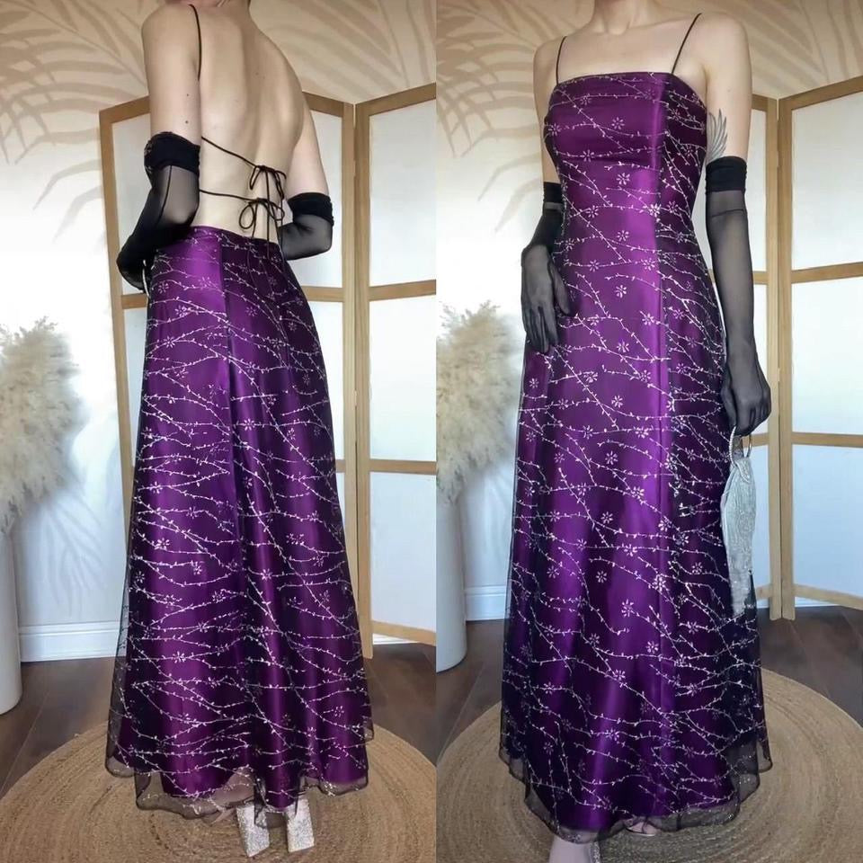 Purple petite glittery a-line prom dress uk 8-10