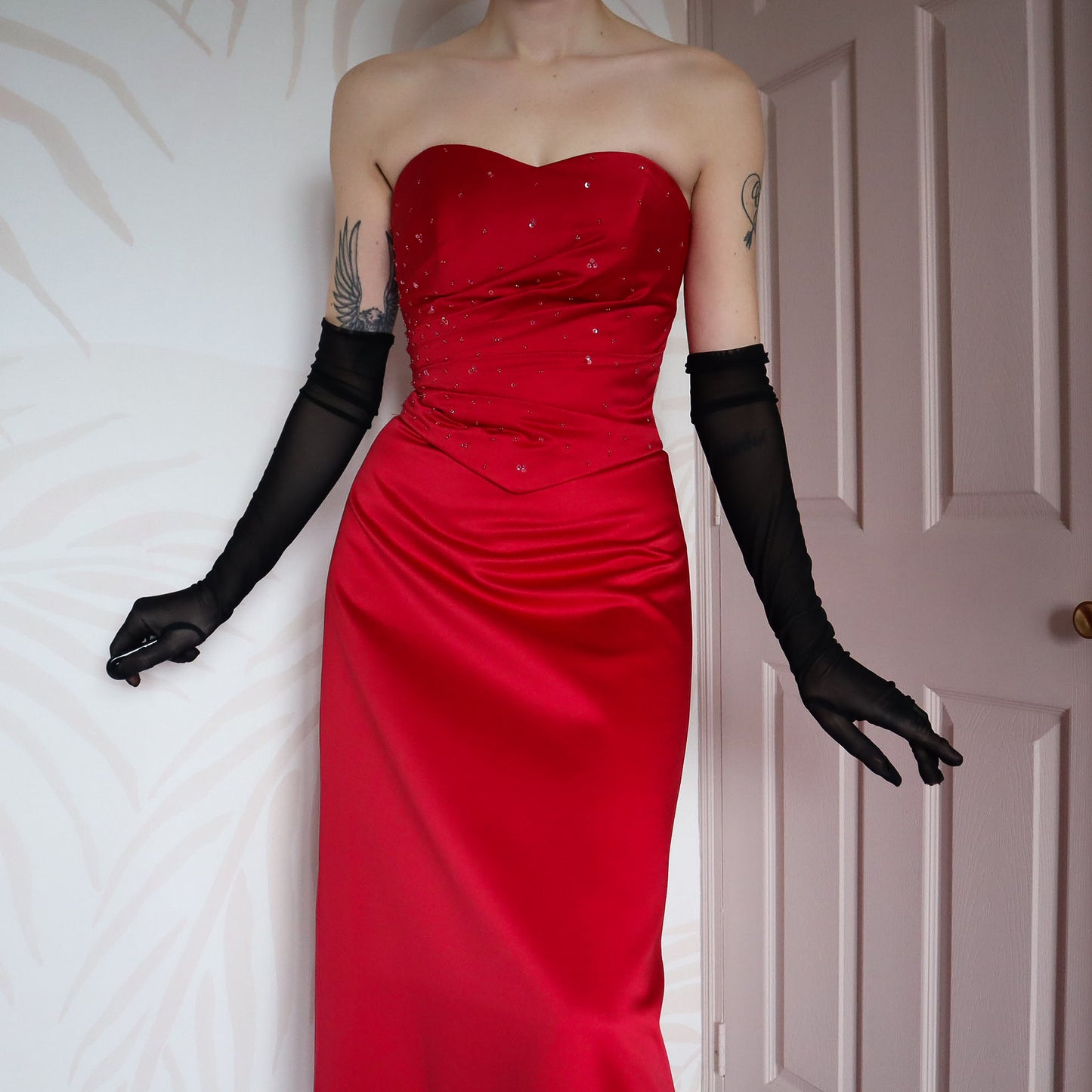 Hilary Morgan red corset evening gown UK 8