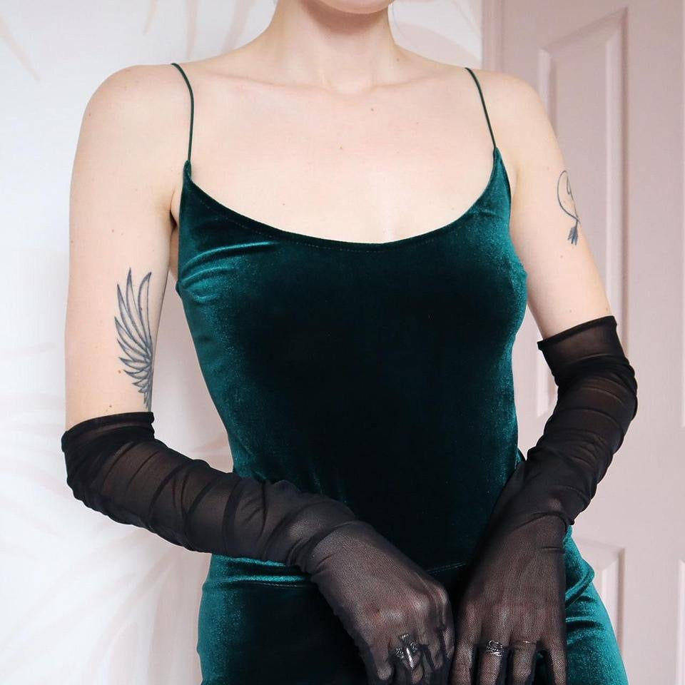 Green Velvet Stretch Lace Up Back Dress UK 12