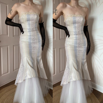 Cream Zum Zum strapless fishtail evening gown UK 8