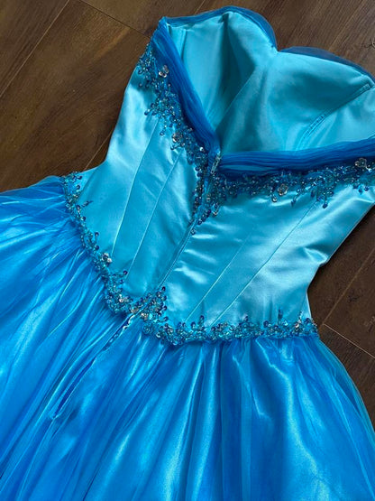 Bright blue strapless a-line prom dress uk 12