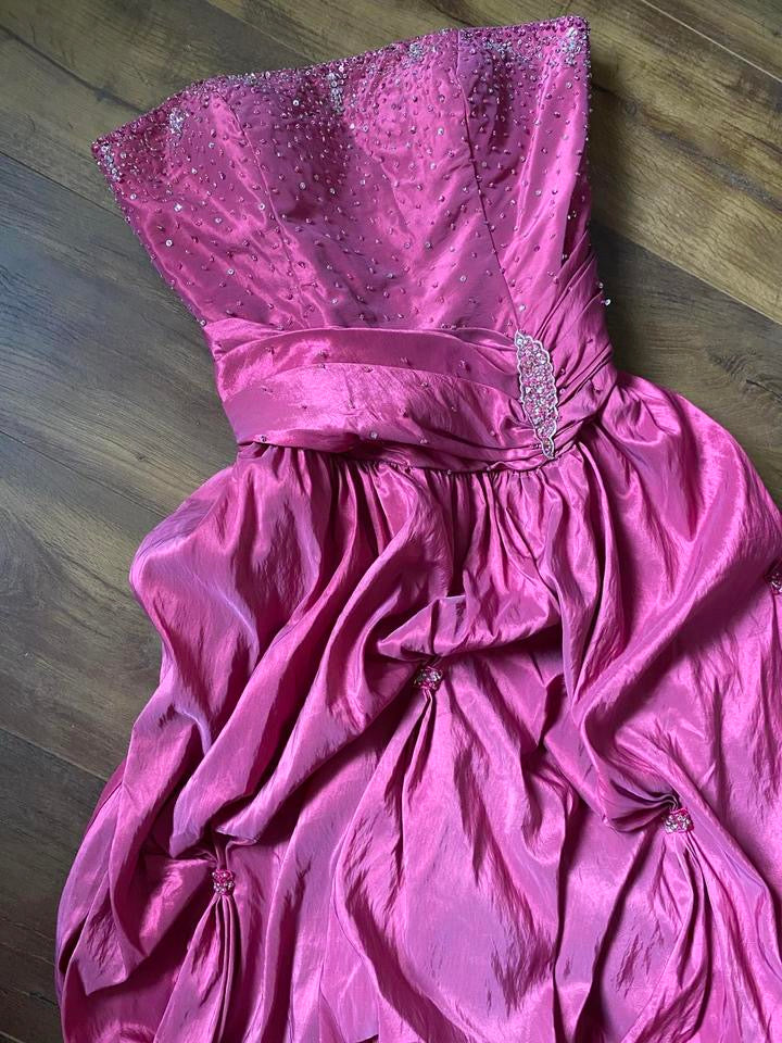 Pink strapless beaded prom gown uk 12-14