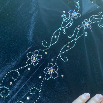 Flori Vintage 90s Black Velvet Beaded Evening Gown UK 10