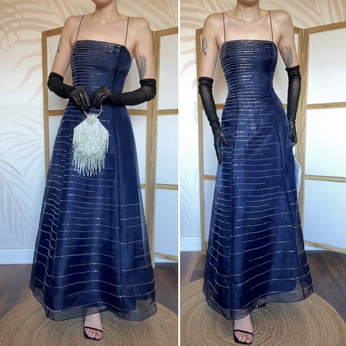 Morgan & Co navy beaded a-line prom dress UK 12