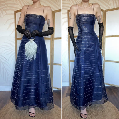 Morgan & Co navy beaded a-line prom dress UK 12