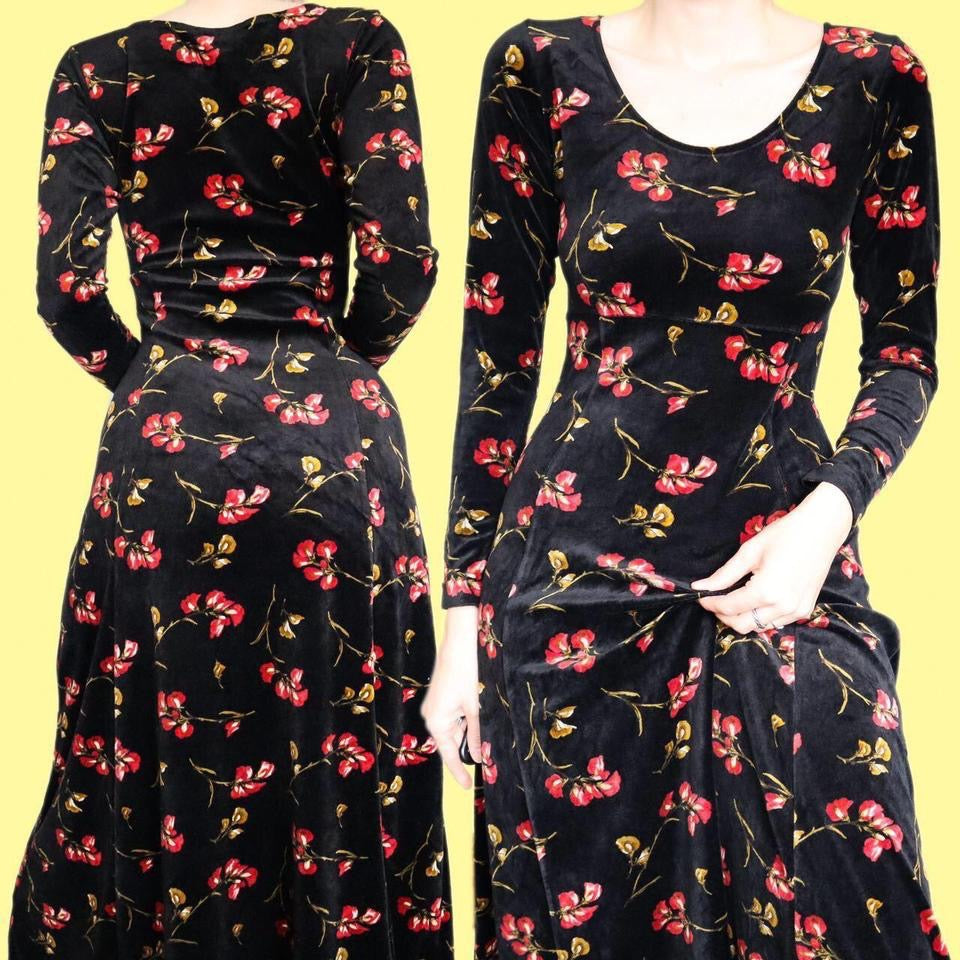 Black Monsoon velvet floral long sleeve dress UK 12