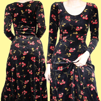 Black Monsoon velvet floral long sleeve dress UK 12