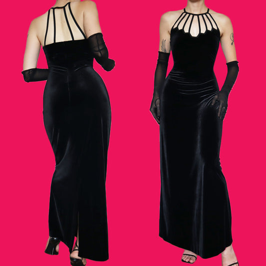 Gina Bacconi black velvet evening gown UK 12