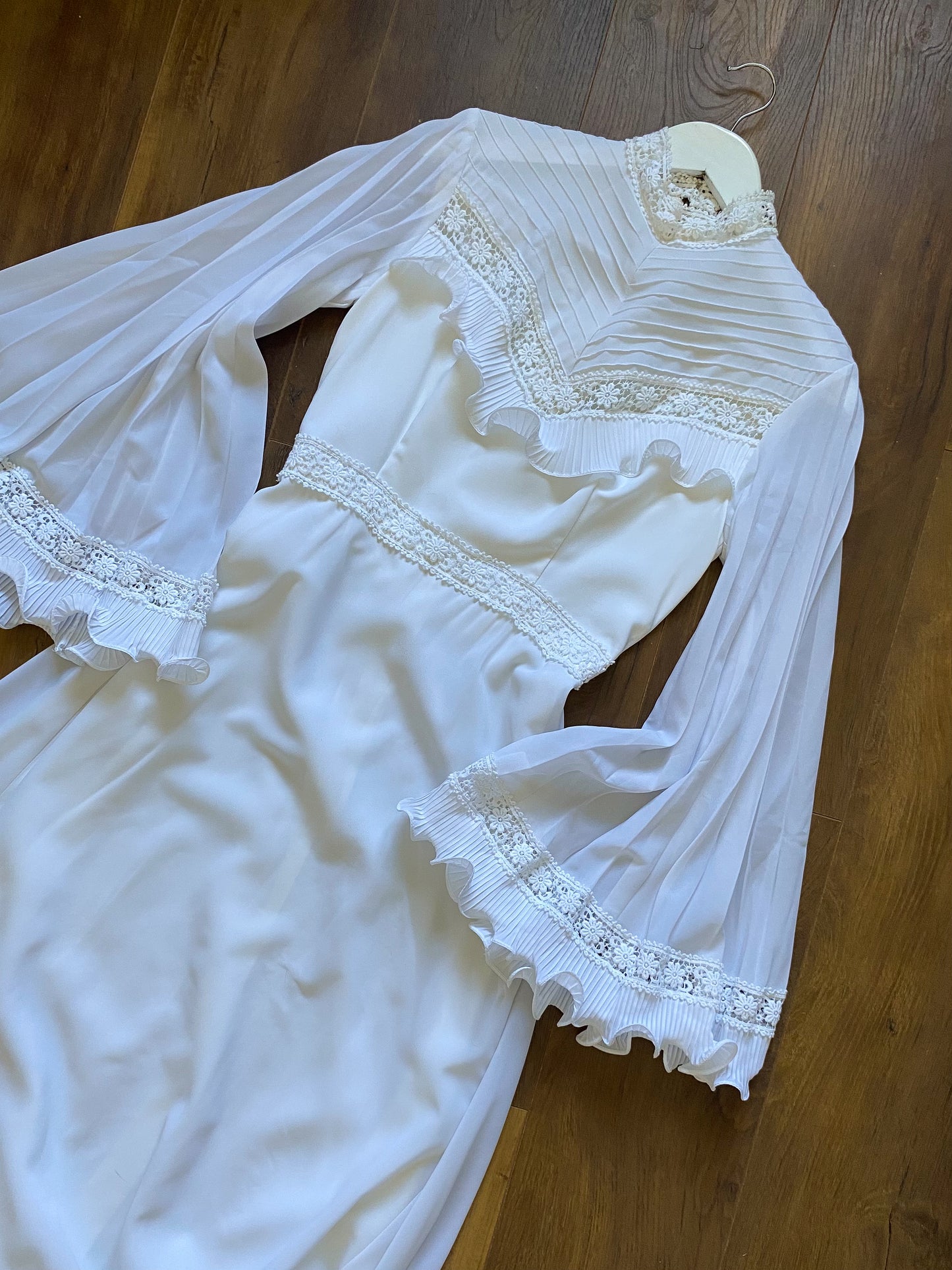 70s long flared sleeve wedding dress uk 12