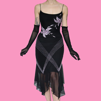 Black stretch beaded midi dress UK 12