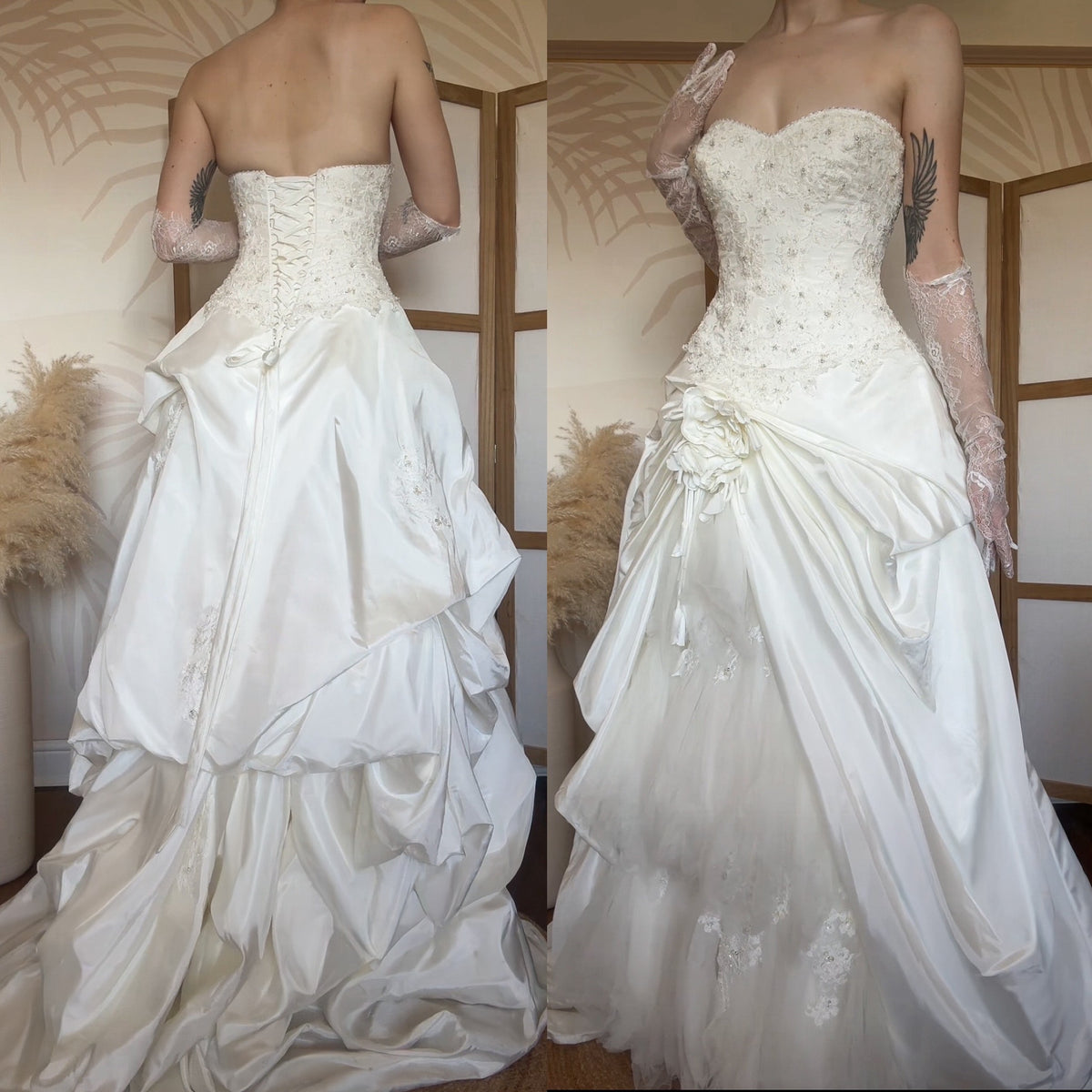 Warm ivory strapless a-line wedding dress uk 12