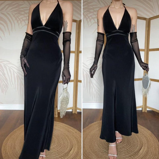 Black halter neck evening dress UK 12