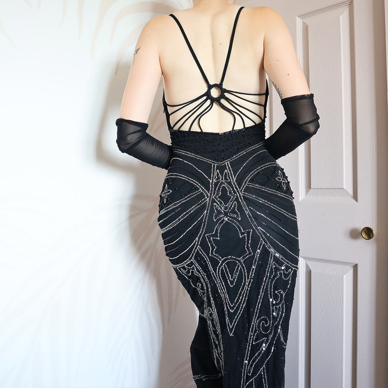 Black beaded Kaleidoscope evening gown UK 10