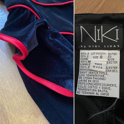 Vintage Niki Livas black velvet halter neck gown UK 12-14