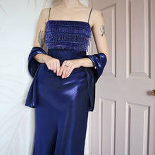 Load image into Gallery viewer, YVE London blue slip dress &amp; shawl UK S/8
