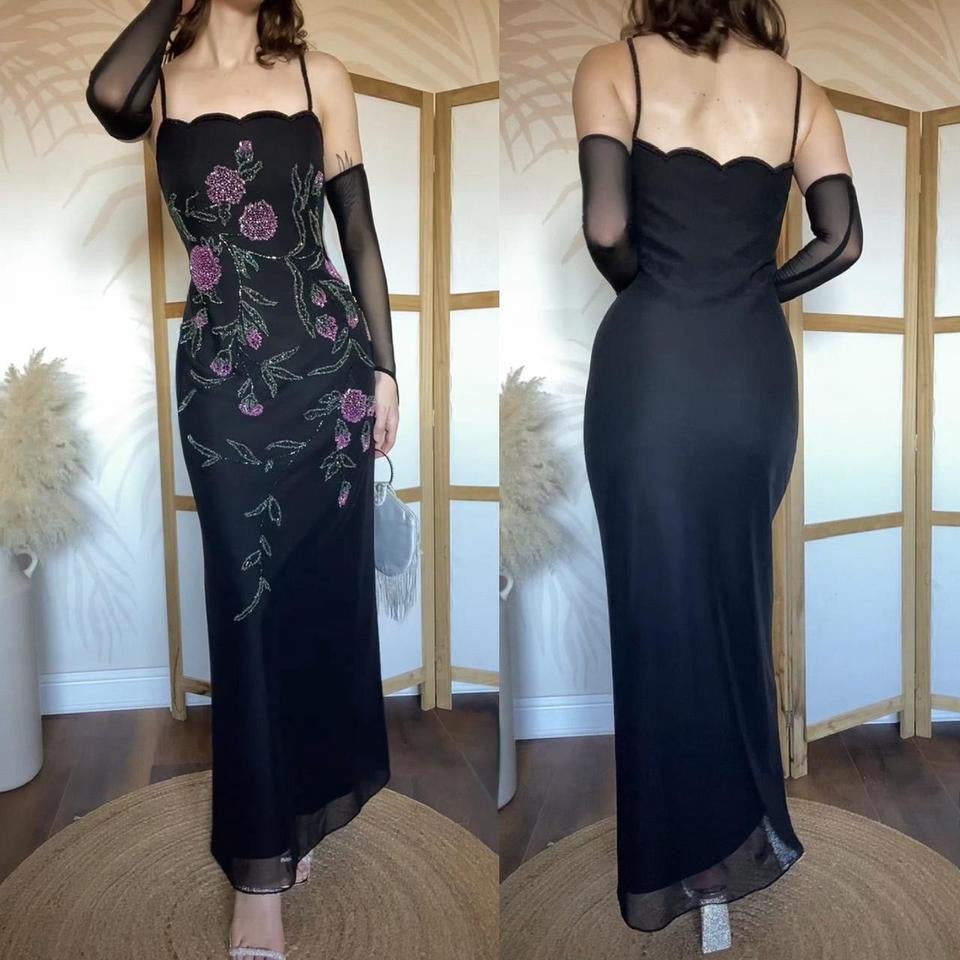 Black After six beaded stretch evening dress uk 12