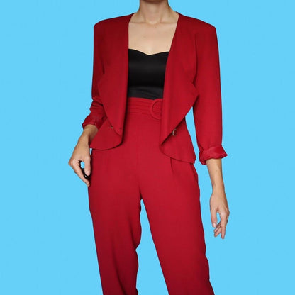 Red 2 piece 80s trouser suit UK 12