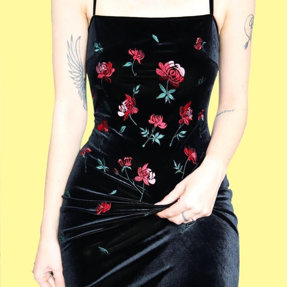 Monsoon black velvet stretch evening dress UK 12-14