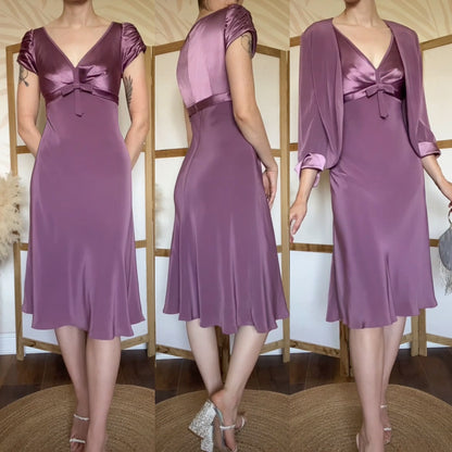 Purple 2-piece dress & jacket set uk 14