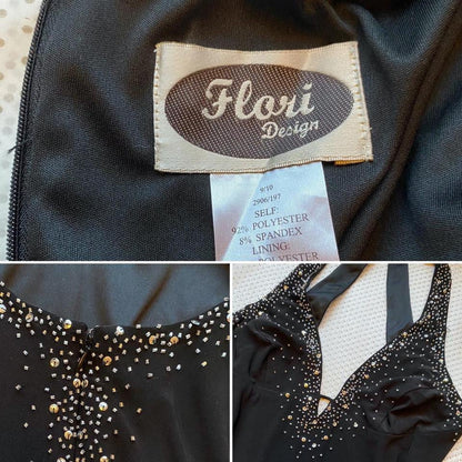 Black stretch 90s beaded evening gown UK 12