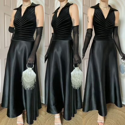 Black Bernshaw a-line collared velvet evening dress UK 12