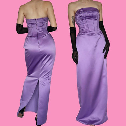 Hilary Morgan Vintage Purple Strapless Corset Gown UK 10-12