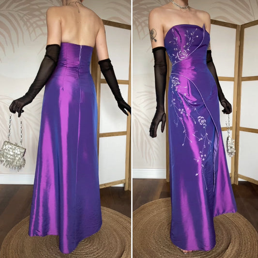 Bright purple a-line beaded prom dress UK 10-12