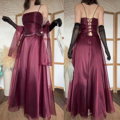 Burgundy organza 3-piece top, skirt & shawl prom set uk 10-12