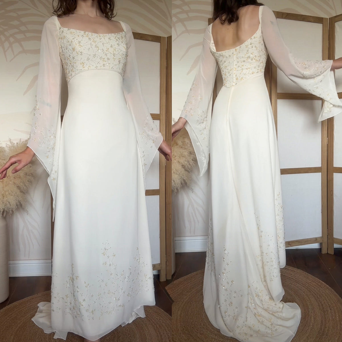 Ivory long sleeve ethereal wedding dress uk 14