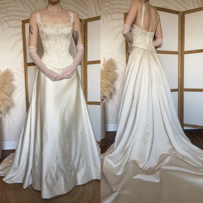 Champagne Benjamin Roberts wedding dress with detachable train uk 12-14