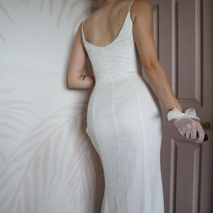 White beaded wedding dress with shawl UK 12