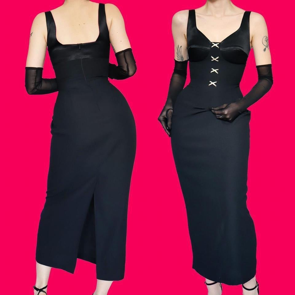 Black fitted diamanté evening dress UK 14