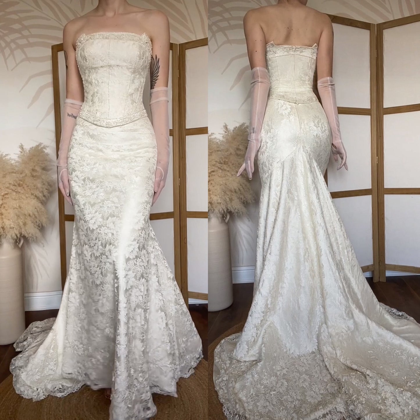 Ivory lace 2-piece corset & skirt wedding set uk 10
