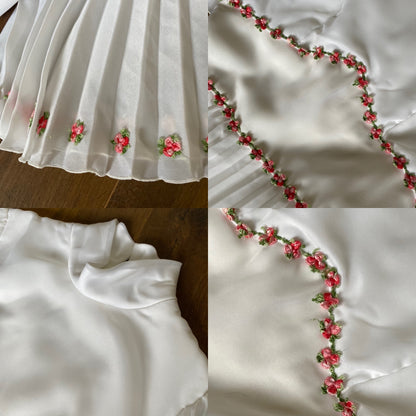 White pleated floral detail wedding dress UK 6-8