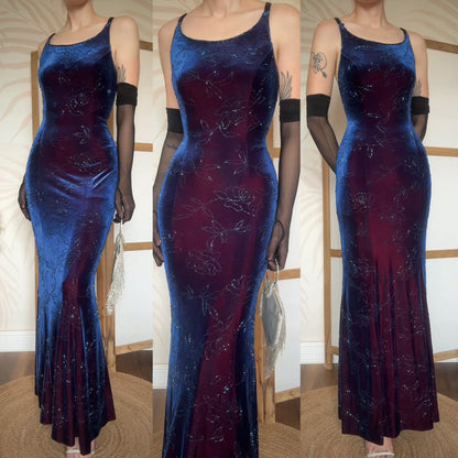 Iridescent beaded velvet evening dress uk 8