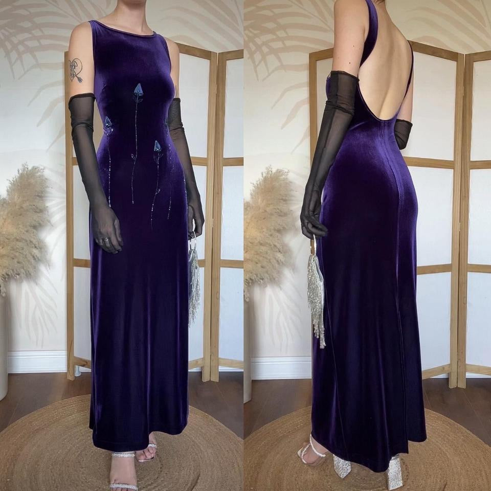 Scene purple velvet stretch evening dress uk 14-16