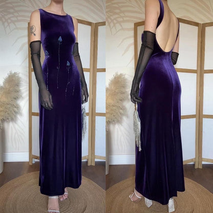 Scene purple velvet stretch evening dress uk 14-16