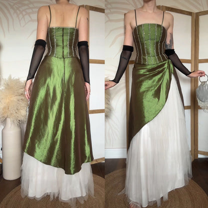 Green taffeta prom fairy 2-piece uk 8