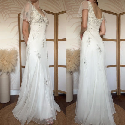 Beautiful ivory floaty wedding dress uk 12