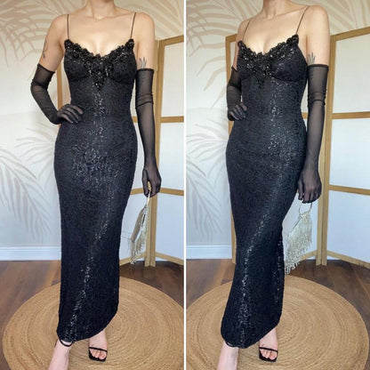 Bernshaw black lace stretch evening dress UK 8