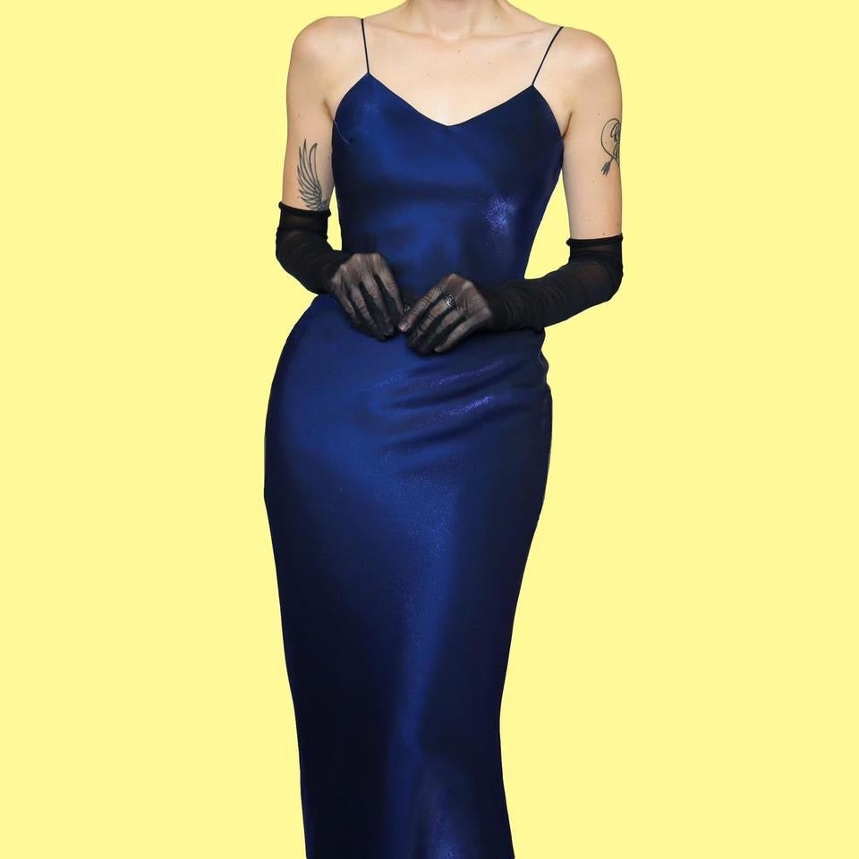 Electric blue silky slip dress UK 8