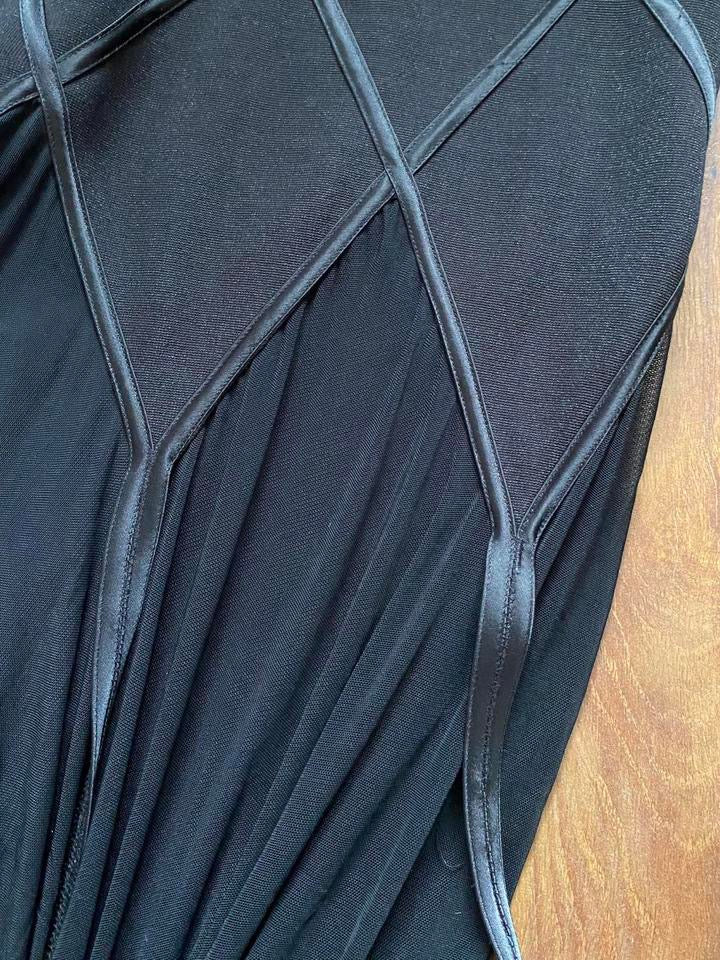 Bernshaw black fitted evening dress with sheer hem UK 16